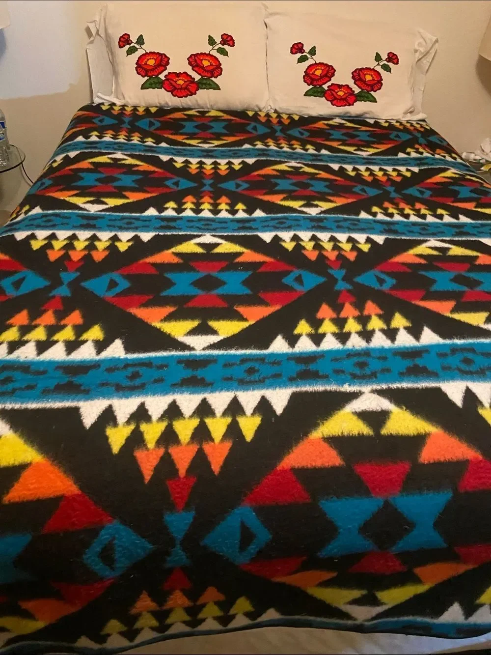 Southwestern Black Multicolor Geometric Bed Blanket by Sz, 88X68” Approximately